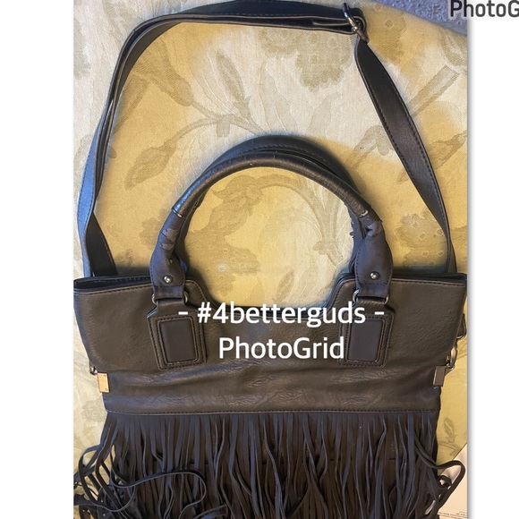 Aldo Fringe Handle Shoulder | Cross Body Adjustable Handle Black Satchel Purse - Picture 12 of 16